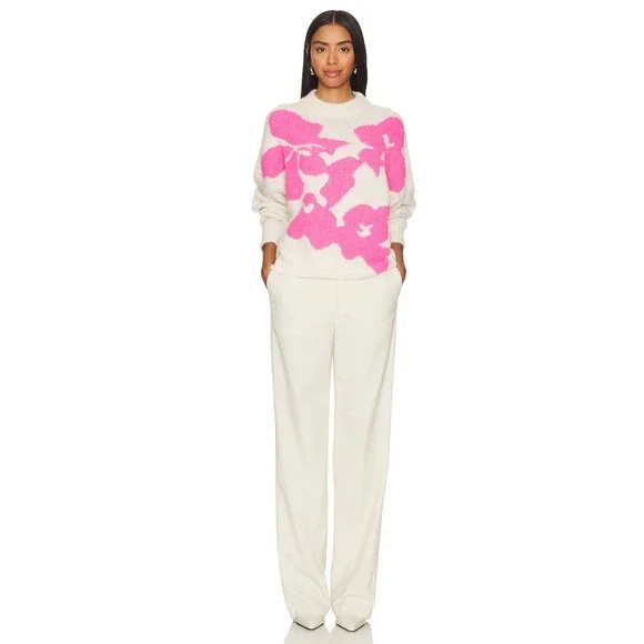 Essentiel Antwerp Garcon Sweater Cream Pink Floral Jacquard Knit Pullover Sz M
